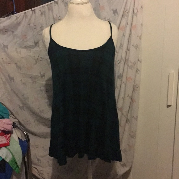 Tops - Black and green plaid tank top